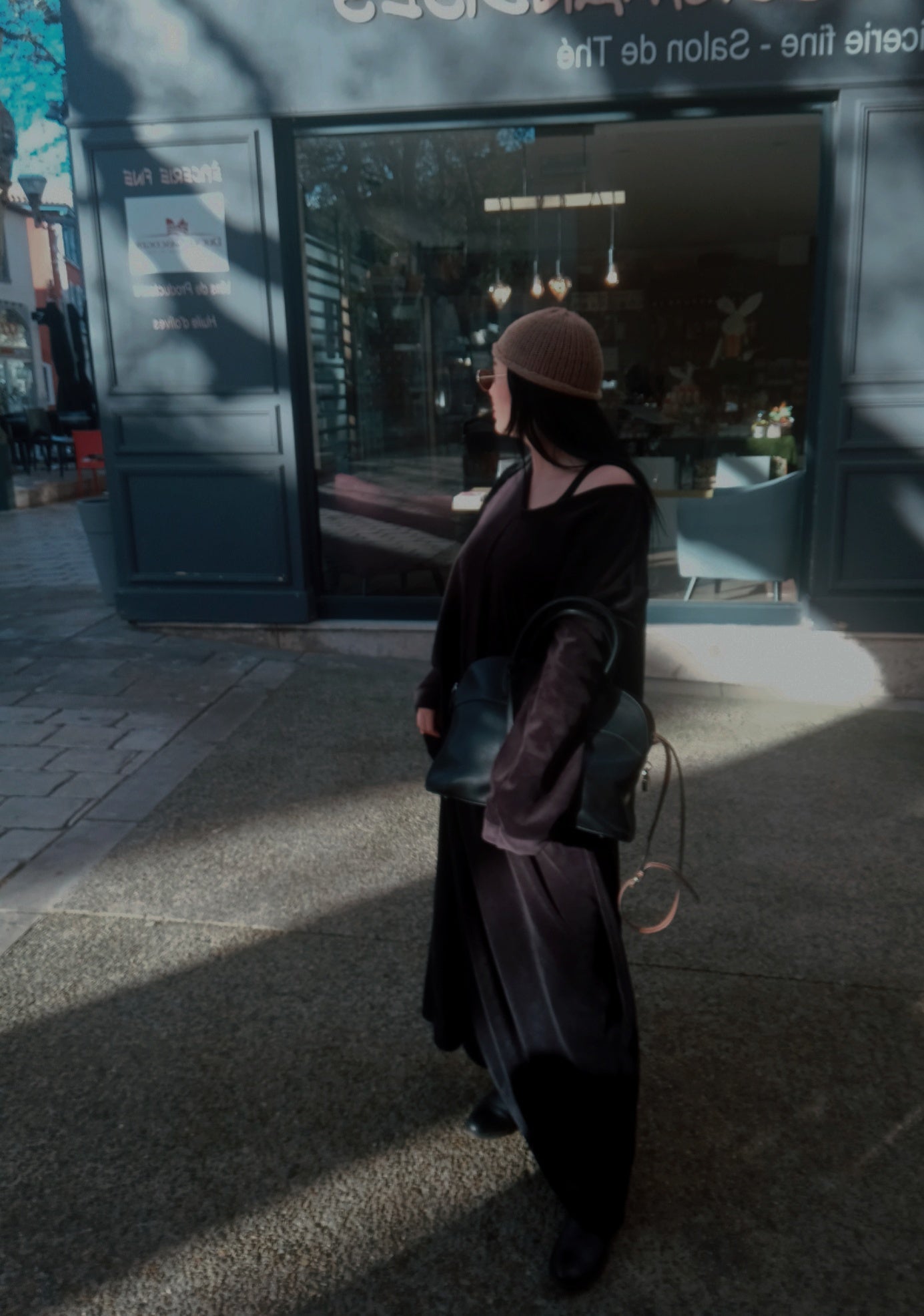 Robe longue noir boho velour