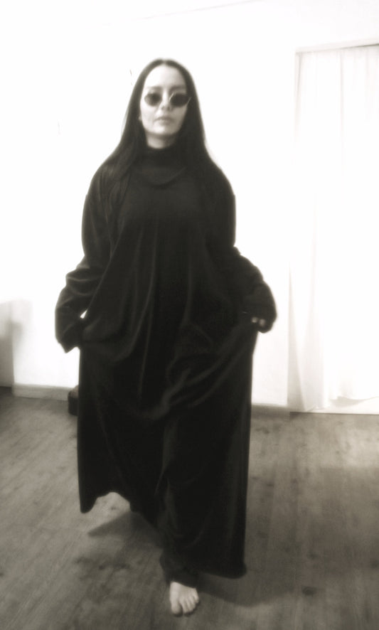 Robe longue noir boho velour